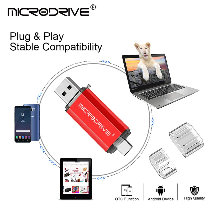 Type C USB Flash Drive OTG 2 in 1 USB 2.0 Micro USB Pen Drive 128GB 64GB 32GB 16GB 8GB 4GB Pendrive Flash Drive